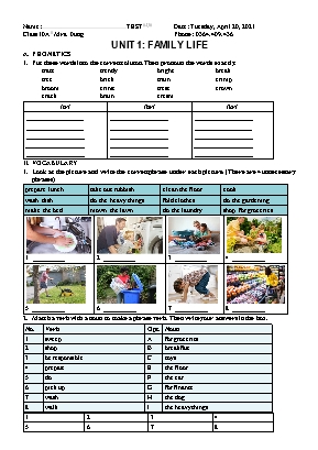 Bài tập Tiếng Anh Lớp 10 - Unit 1 Family life - Mr. Dung